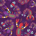 Shrimp indonesia batik traditional seamless pattern background