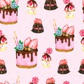 Seamless Pattern watercolor Cakes Royalty Free Stock Photo