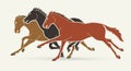 Group Of  Horses Running Cartoon Graphic