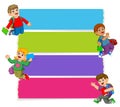 The collection of the blank board with the children holding the books Royalty Free Stock Photo