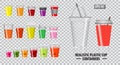 Set of realistic colorfull cup containers, with clear plastic in disposable   cups, for soda, tea, cofee and other cold and hot Royalty Free Stock Photo