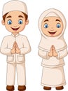 Happy Muslim kid cartoon on white background