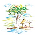Nature home tree art painting vector illustration Royalty Free Stock Photo