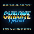 Chrome alphabet font. Metallic effect narrow letters and numbers on dark background. Royalty Free Stock Photo