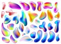 Gradient iridescent shapes. Set isolated liquid elements of holographic colors. Modern abstract pattern, bright colorful paint spl Royalty Free Stock Photo