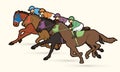 Group of Jockeys riding horse, sport competition cartoon sport graphic Royalty Free Stock Photo