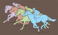 Group of Jockeys riding horse, sport competition cartoon sport graphic