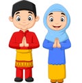 Happy Muslim kids cartoon on white background Royalty Free Stock Photo