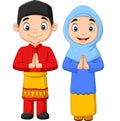 Happy Muslim kids cartoon on white background