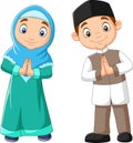 Happy Muslim kids cartoon on white background Royalty Free Stock Photo