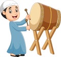 Cartoon Muslim boy hitting Bedug Royalty Free Stock Photo