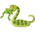 Cartoon green snake eating a frog