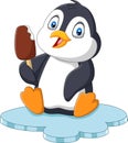 Cartoon penguin holds chocolate ice cream treat