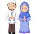 Cartoon Muslim man and woman couple on white background