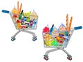 Set of isolated Shopping trolley full of food, fruit, products and grocery good