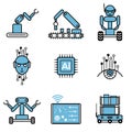 AI automated robot system icon vector design illustration set