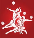 Group of volleyball players action cartoon graphic