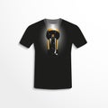 Black t-shirt with the image of the included flashlight. Vector illustration.