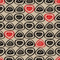 Seamless vector pattern with inked black and red rounded triangles