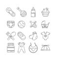 Cute baby icon set in monoline style. Line art icon Royalty Free Stock Photo