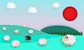 Herd of sheep on green pasture, Paper cut Style, elements of farming landscapes with sheep and natural pastel color scheme Royalty Free Stock Photo