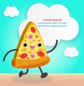 Pizza slice funny. Fastfood. Pizza poster design. Vector illustration cartoon character isolated on background Royalty Free Stock Photo
