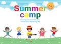 Summer camp kids education concept Template for advertising brochure, activities on camping poster your text ,Vector Illustration Royalty Free Stock Photo