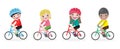 Happy kids on bicycles, Children riding bike,Kids riding bikes, Child riding bike, child on bicycle vector on white background,Ill Royalty Free Stock Photo