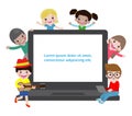 Vector Illustration of Kid studying with the use of Laptop, notebook,children using laptop Royalty Free Stock Photo