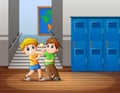 Illustration Cartoon of two boys fighting at the school Royalty Free Stock Photo