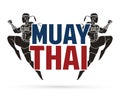 Muay Thai action , Thai boxing jumping to attack with text cartoon graphic Royalty Free Stock Photo