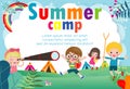 Kids summer camp education Template for advertising brochure, children doing activities on camping , poster flyer template Royalty Free Stock Photo