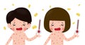 Children has chicken pox , kids fever and chickenpox symptoms and prevention. sick man and woman with fever and red rash