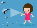 Children fight mosquito by spray. protection dengue fever concept. Vector illustration, Zika virus ,malaria, yellow fever