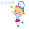 Vector Illustration Of Kids Playing Tennis isolated on white background