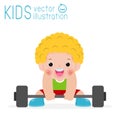 Happy kids exercising weight lifting. isolated on white background, children and sport Vector Illustration.