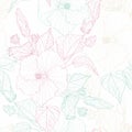 Tropical seamless pattern with mint, beige, pink line exotic plants