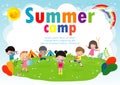 Kids Summer Camp Education Template For Advertising Brochure, Cute Children Doing Activities On Camping, Boy Scouts, Poster Flyer