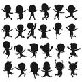 Big Group of black children silhouette playing jumping, kids silhouettes dancing, child silhouettes jumping on white background Royalty Free Stock Photo