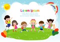 Group of children jumping, back to school, kids school, education concept, Kids go to school, Template for advertising brochure Royalty Free Stock Photo