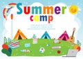 Kids summer camp education Template for advertising brochure, children doing activities on camping, summer camp kids poster flyer Royalty Free Stock Photo