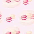 Seamless pattern with macaroons in pink pastel colors vector