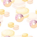 Seamless pattern with donuts and macaroons vector in pastel colors