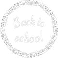 Round black and white banner. Back to school. Stationery lettering on a white background. Coloring. Royalty Free Stock Photo