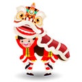 Two Little Boys performs Lion Dance, Happy Chinese new year 2020, kids playing Chinese Lion dancing, Cartoon children vector Royalty Free Stock Photo