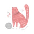 Cute cat handdrawn childish indian style character