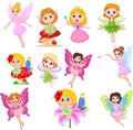 Set of cute beautiful fairies cartoon isolated on a white background