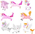 Set of cute cartoon unicorns isolated on a white background Royalty Free Stock Photo