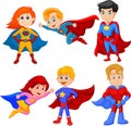 Set of superhero girl and boy with different pose