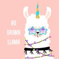 Llama illustration, cute hand drawn elements and design for nursery design, poster, birthday greeting card